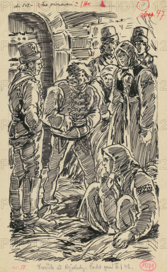 7.- In prison, 1936. Additional Info: Illustration for the book cachticka pani by J.Niznansky, published by L.Mazac, Prague 1936 - 10 illus.