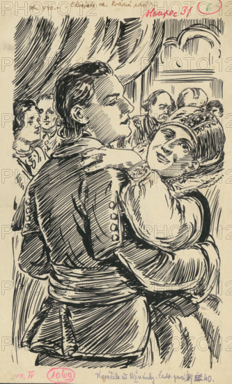 5.- In the dance, 1936. Additional Info: Illustration for the book by J.Niznansky cachticka pani, published by L.Mazac, Prague 1936 - 10 illus.