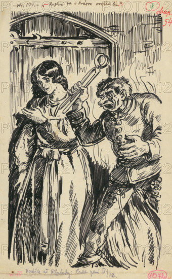 8.- Deva and Ficko, 1936. Additional Info: Illustration for the book cachticka pani by J.Niznansky, published by L.Mazac, Prague 1936 - 10 illus.