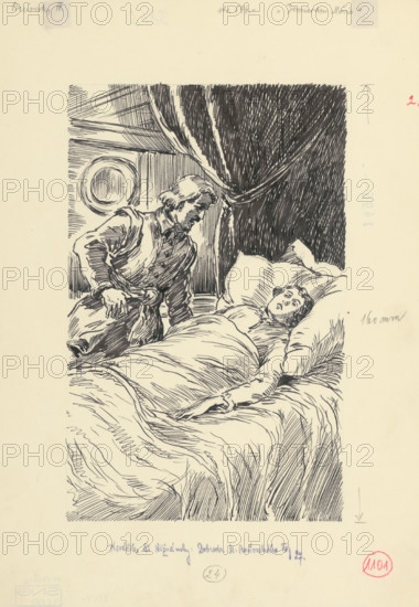 2.- I'm Dying, Moric..., 1953. Additional Info: Illustration for the novel by J.Niznansky The Adventures of Moric Benovsky, published by L.Mazac, Prague 1953 - 32 illus.