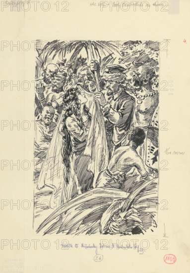4.-Benovsky's fingers were trembling..., 1953. Additional Info: Illustration for the novel by J.Niznansky The Adventures of Moric Benovsky, published by L.Mazac, Prague 1953 - 32 illus.