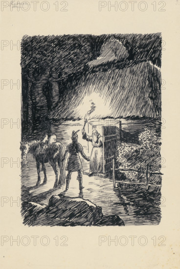 Night, 1928. Additional Info: Illustration for the novel by F.Urbanek Kysuc, Society of St. Adalbert, Trnava, 1928 - 8 illus.