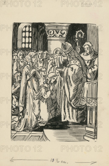 In the Church, 1928. Additional Info: Illustration to a novel by F.Urbanek Kysuc, Society of St. Adalbert, Trnava 1928 - 8 illus.