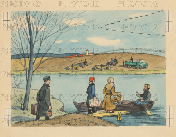 Across the river, 1928. Additional Info: Illustration for children's magazine Druzba, Bratislava 1950-53, p.8, p.13.