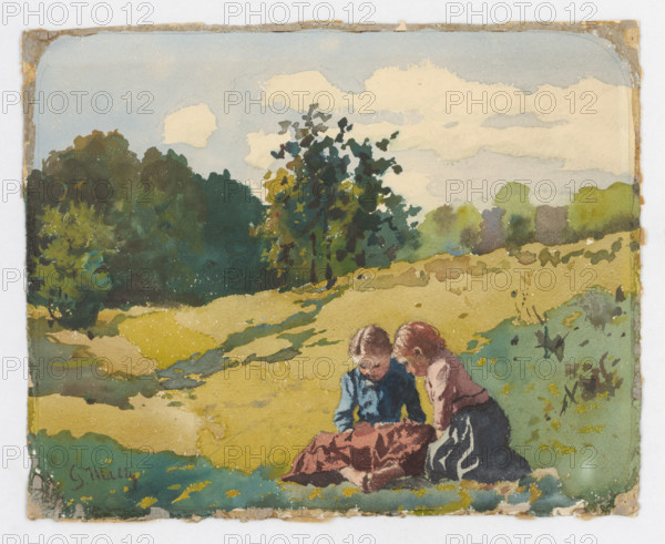 Children on a meadow, before 1920.