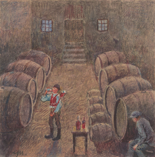 2.- Wine Tasting in the Cellar, 1932. Additional Info: Illustrations for the book - August Horislav skultéty. Speeches. Bratislava : Viktor Sekey, [1932].