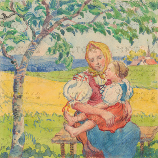 18.- In mommy's arms, 1932. Additional Info: Illustrations for the book - August Horislav skultéty. Speeches. Bratislava : Viktor Sekey, [1932].