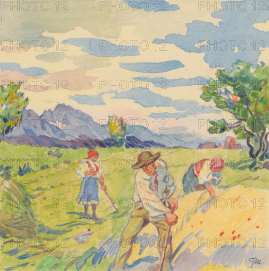 4.- Mowing grain, 1932. Additional Info: Illustrations for the book - August Horislav skultéty. Speeches. Bratislava : Viktor Sekey, [1932].