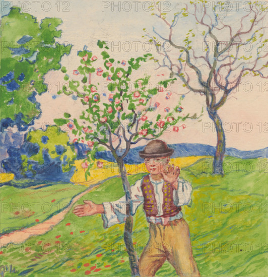 3.- A boy in a spring garden, 1932. Additional Info: Illustrations for the book - August Horislav skultéty. Speeches. Bratislava : Viktor Sekey, [1932].