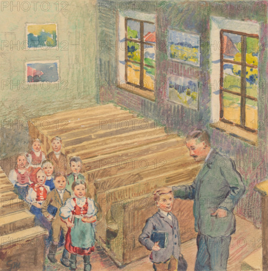 1.- The Teacher with the Children in the Classroom, 1932. Additional Info: Illustrations for the book - August Horislav skultéty. Speeches. Bratislava : Viktor Sekey, [1932].