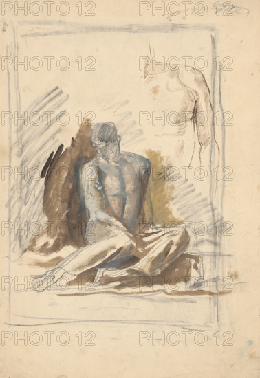 Study of a seated male figure, 1880-1890.
