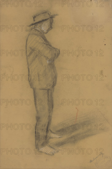 Study of a standing man in a hat, around 1900.