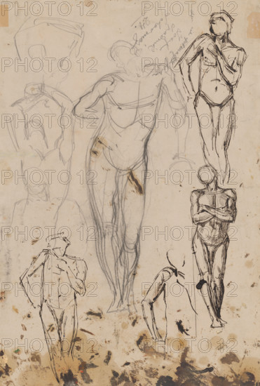 Studies and sketches of standing male nudes, 1895-1899.