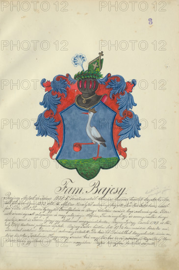 Coat of arms of the Bajcsy family, 1904. Additional Info: Adolf Medzihradsky's manuscript album arvamegyei nemesi csaladok cimerei 1755-1842 (Coats of arms of the gentry families of Orava County)