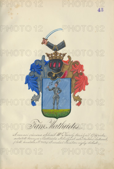 Coat of arms of the Matheides family, 1904. Additional Info: Adolf Medzihradsky's manuscript album arvamegyei nemesi csaladok cimerei 1755-1842 (Coats of arms of the gentry families of Orava County)