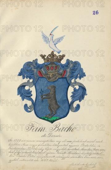Coat of arms of the Bach family, 1904-1910. Additional Info: Adolf Medzihradsky's manuscript album arvamegyei nemesi csaladok cimerei 1755-1842 (Coats of arms of the gentry families of Orava County)