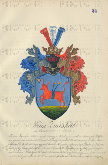 Coat of arms of the Zmeskalova family, 1904. Additional Info: Adolf Medzihradsky's manuscript album arvamegyei nemesi csaladok cimerei 1755-1842 (Coats of arms of the gentry families of Orava County)