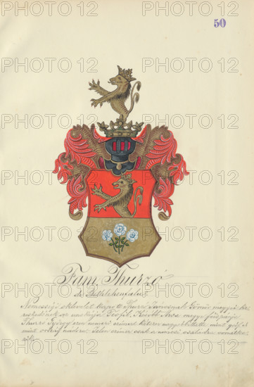 Coat of arms of the Thurz family, 1904-1910. Additional Info: Adolf Medzihradsky's manuscript album arvamegyei nemesi csaladok cimerei 1755-1842 (Coats of arms of the gentry families of Orava County)