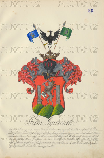 Coat of arms of the Durcak family, 1904-1910. Additional Info: Adolf Medzihradsky's manuscript album arvamegyei nemesi csaladok cimerei 1755-1842 (Coats of arms of the gentry families of Orava County)