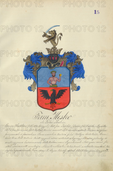 Coat of arms of the Meskova family, 1904-1910. Additional Info: Adolf Medzihradsky's manuscript album arvamegyei nemesi csaladok cimerei 1755-1842 (Coats of arms of the gentry families of Orava County)