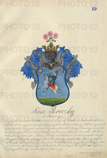 Coat of arms of the Revicka family, 1904-1910. Additional Info: Adolf Medzihradsky's manuscript album arvamegyei nemesi csaladok cimerei 1755-1842 (Coats of arms of the gentry families of Orava County)