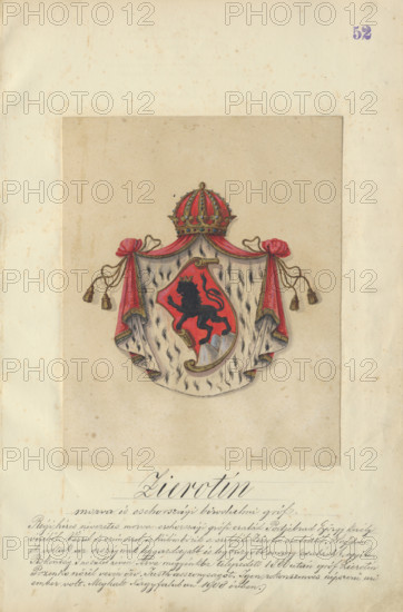 Coat of arms of the zerotin family, 1904-1910. Additional Info: Adolf Medzihradsky's manuscript album arvamegyei nemesi csaladok cimerei 1755-1842 (Coats of arms of the gentry families of Orava County)