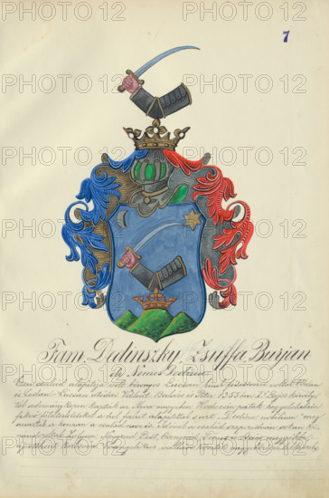 Coat of arms of the Dedinska family, 1904-1910. Additional Info: Adolf Medzihradsky's manuscript album arvamegyei nemesi csaladok cimerei 1755-1842 (Coats of arms of the gentry families of Orava County)
