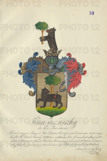 Coat of arms of the Jesenska family, 1904-1910. Additional Info: Adolf Medzihradsky's manuscript album arvamegyei nemesi csaladok cimerei 1755-1842 (Coats of arms of the gentry families of Orava County)
