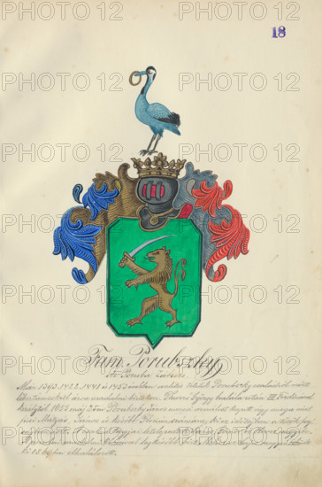 Coat of arms of the Porubska family, 1904-1910. Additional Info: Adolf Medzihradsky's manuscript album arvamegyei nemesi csaladok cimerei 1755-1842 (Coats of arms of the gentry families of Orava County)
