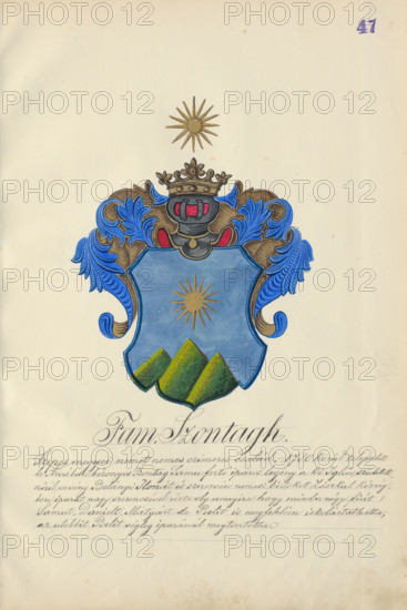 Coat of arms of the Szontagh family, 1904-1910. Additional Info: Adolf Medzihradsky's manuscript album arvamegyei nemesi csaladok cimerei 1755-1842 (Coats of arms of the gentry families of Orava County)