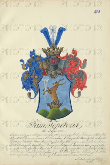 Coat of arms of the Topercer family, 1904-1910. Additional Info: Adolf Medzihradsky's manuscript album arvamegyei nemesi csaladok cimerei 1755-1842 (Coats of arms of the gentry families of Orava County)