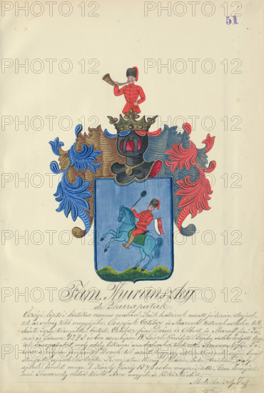 Coat of arms of the Turanska family, 1904-1910. Additional Info: Adolf Medzihradsky's manuscript album arvamegyei nemesi csaladok cimerei 1755-1842 (Coats of arms of the gentry families of Orava County)