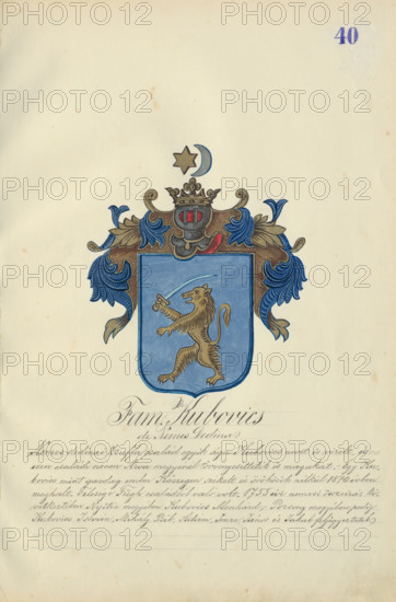 Coat of arms of the Kubovicova family, 1904-1910. Additional Info: Adolf Medzihradsky's manuscript album arvamegyei nemesi csaladok cimerei 1755-1842 (Coats of arms of the gentry families of Orava County)