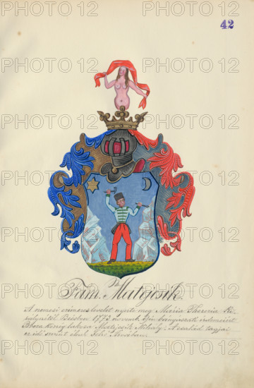 Coat of arms of the Matejcikova family, 1904-1910. Additional Info: Adolf Medzihradsky's manuscript album arvamegyei nemesi csaladok cimerei 1755-1842 (Coats of arms of the gentry families of Orava County)