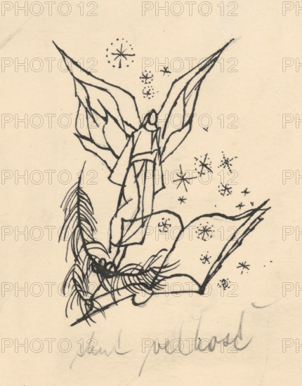 Angel hovering over a book, 1940-1944.