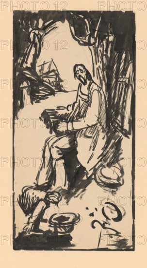 Blind beggar playing the accordion, 1940-1944.