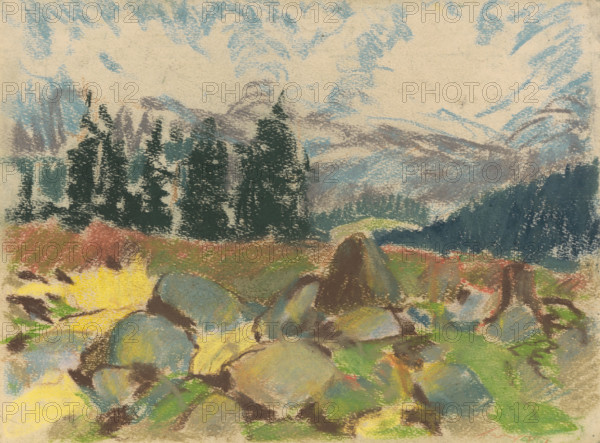Summer day on a rocky forest clearing, around 1934.