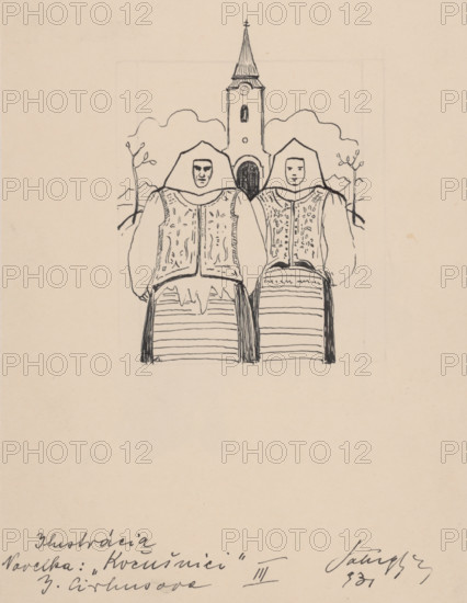 Costume studies, 1931. Additional Info: Illustrations for the book - Jolana Cirbusova. Silent battles: fairy tales. Trnava: St. Adalbert's Society, 1932.