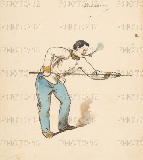 Playing billiards, 1850-1860.