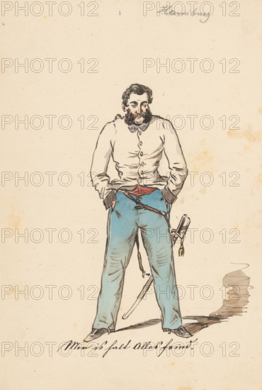 Man with hands in pockets, 1850-1855.