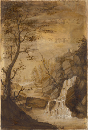 Landscape with a waterfall, around 1780.