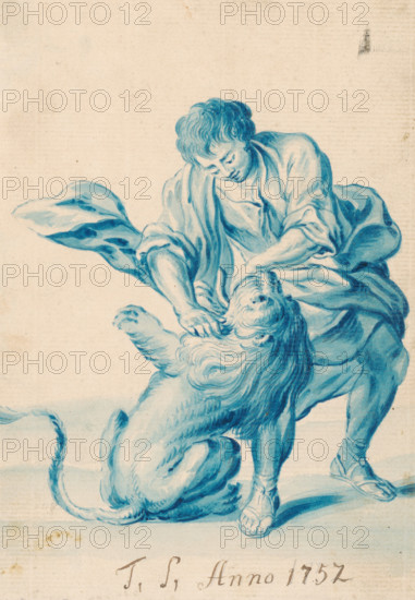 Man wrestling with a lion, 1752.