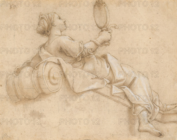 A girl lying with a mirror in her hand, 1601/1700.