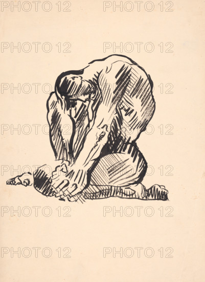Study of a seated male nude, 1930s.