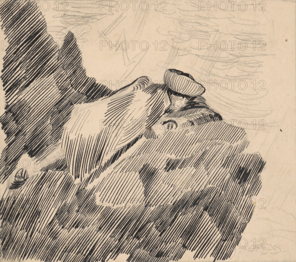 Man lying on a rock, 1925-1935.
