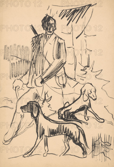 Hunter with dogs, 1940-1944.