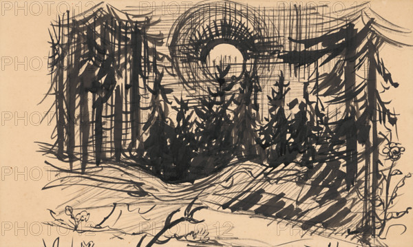 Sunset in the forest, 1930-1939.