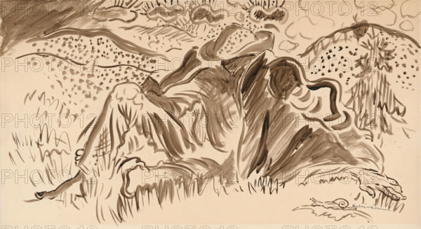 Man in the forest resting, c1935.