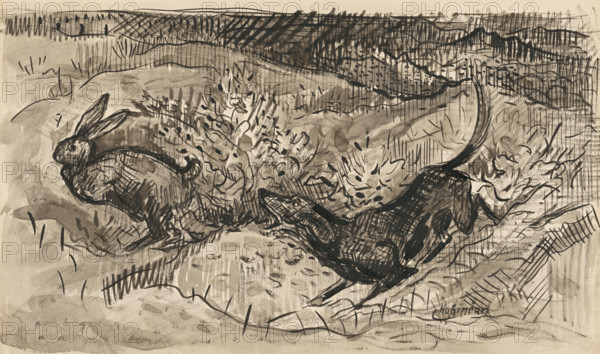 Hunting scene (Hare and dog), 1930-1939.