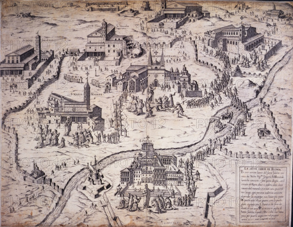 Pictorial map of Rome, 1575, (1890s). Creator: Unknown.